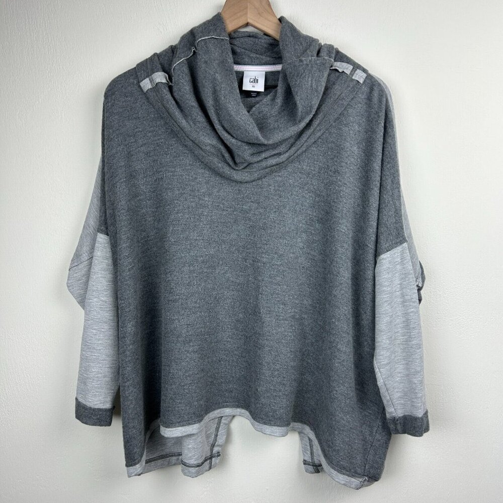 Cabi Top Womens Gray XS Cowl Neck ATC Pullover Back Athleisure Boxy Oversized